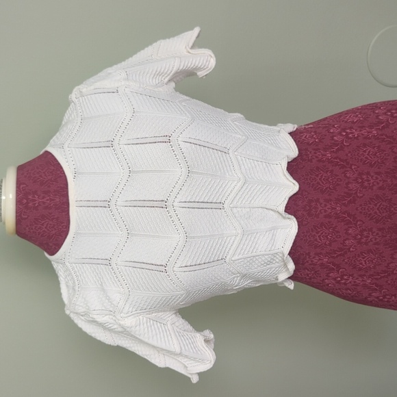 Torn by Ronny Kobo White Flutter Hem Crop Top, L - Picture 1 of 6